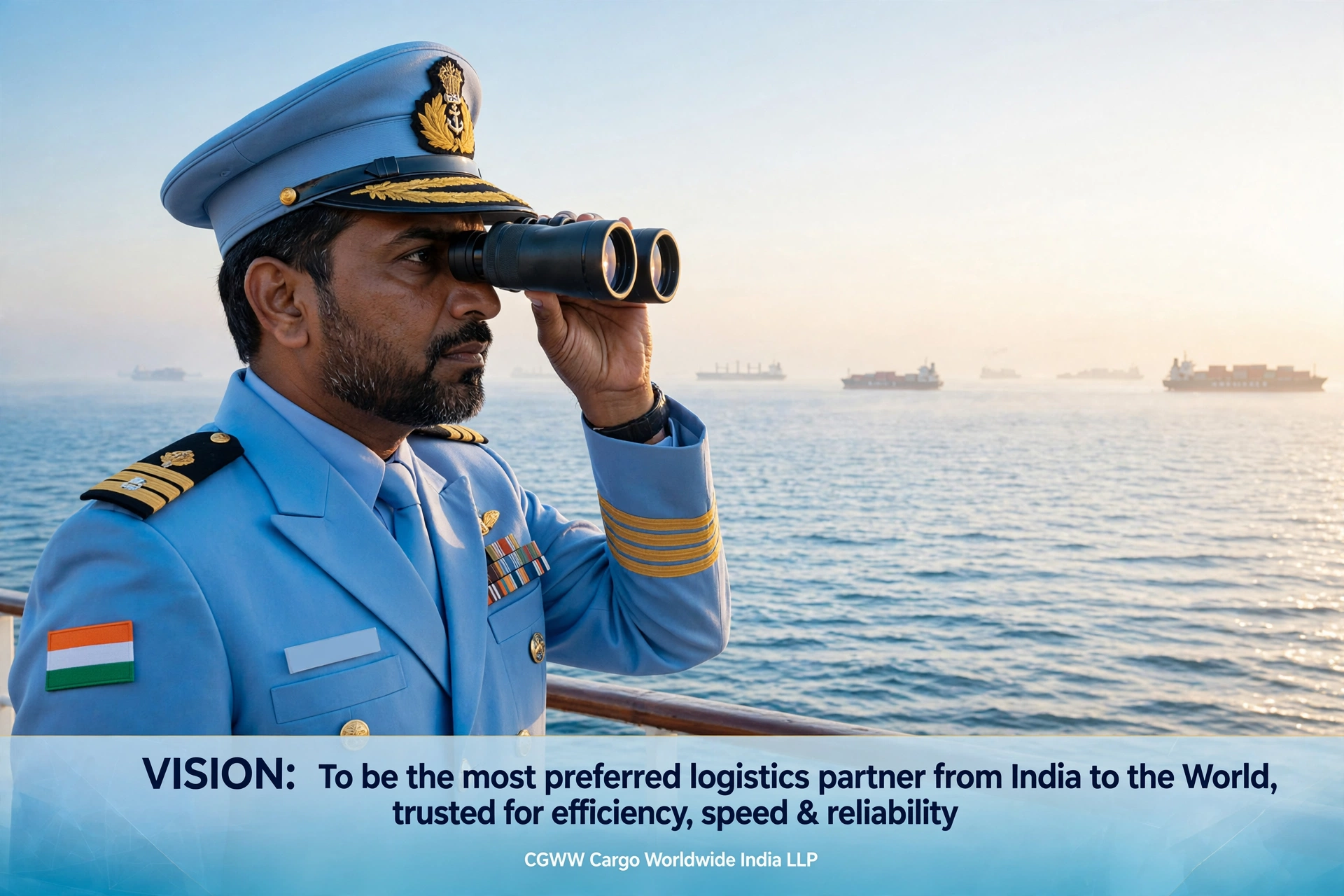 Vision: To be the most preferred logistics partner from India to the World, trusted for efficiency, speed and reliability.